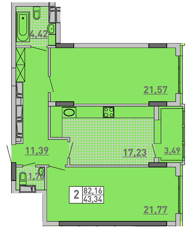 2-комнатная 82.16 м² в ЖК Паркове місто от 38 200 грн/м², Киев