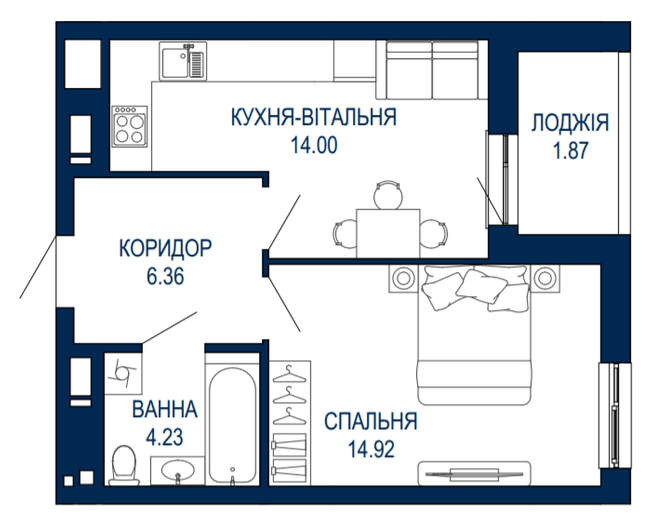 1-кімнатна 41.38 м² в ЖК Viking Park від 25 400 грн/м², Львів