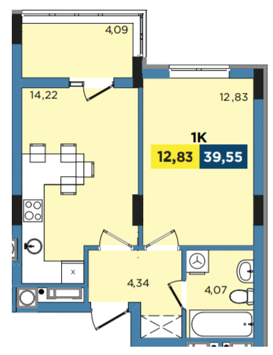1-комнатная 39.55 м² в ЖК Washington City от 20 700 грн/м², Львов