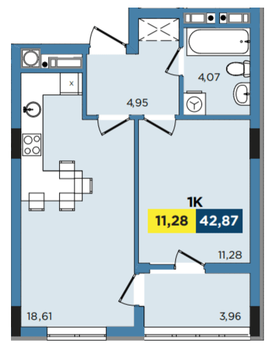 1-комнатная 42.87 м² в ЖК Washington City от 20 700 грн/м², Львов