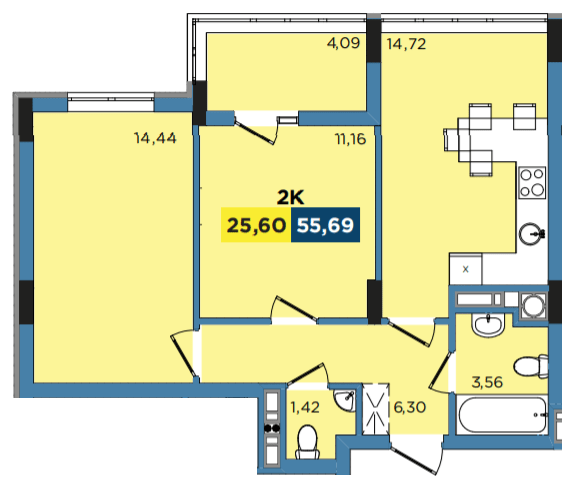 2-кімнатна 55.69 м² в ЖК Washington City від 20 700 грн/м², Львів