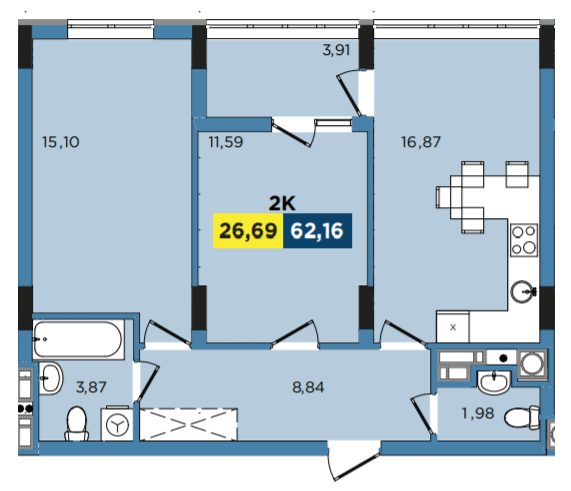 2-комнатная 62.16 м² в ЖК Washington City от 20 700 грн/м², Львов