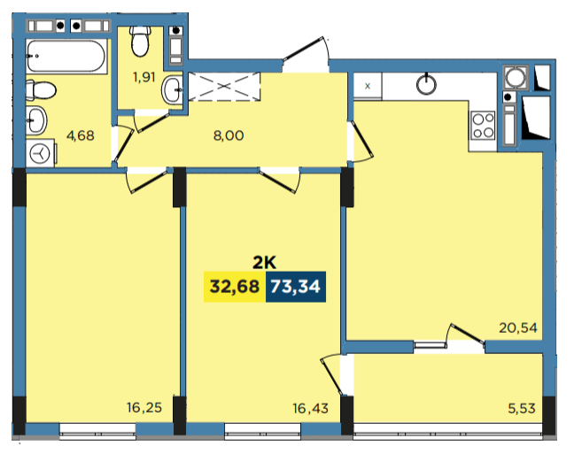 2-кімнатна 73.34 м² в ЖК Washington City від 25 000 грн/м², Львів