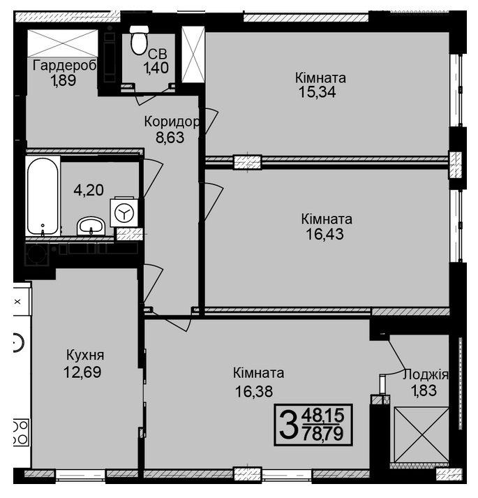 3-кімнатна 78.79 м² в ЖК Леополь Таун від 17 200 грн/м², Львів