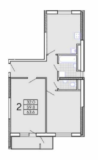 2-комнатная 63.6 м² в ЖК Радужный от 13 900 грн/м², Харьков