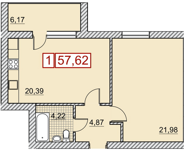 1-комнатная 57.62 м² в ЖК Речной квартал от 18 400 грн/м², Харьков