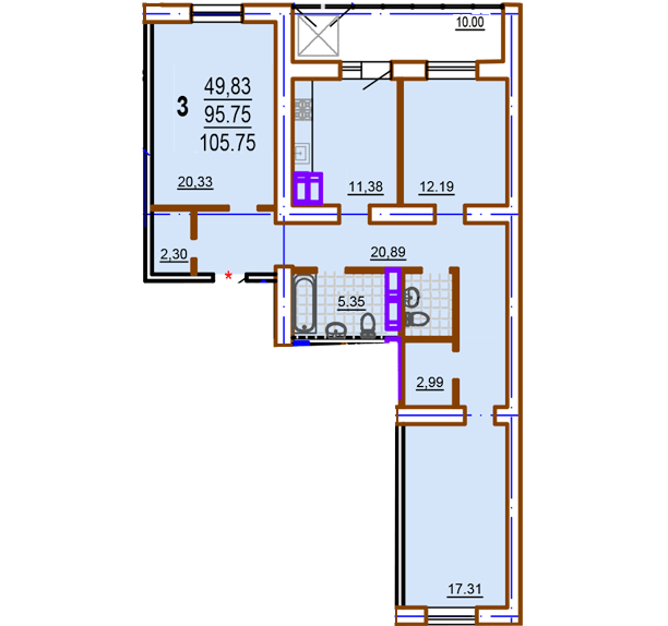 3-кімнатна 105.75 м² в ЖК Шекспіра від 17 500 грн/м², Харків