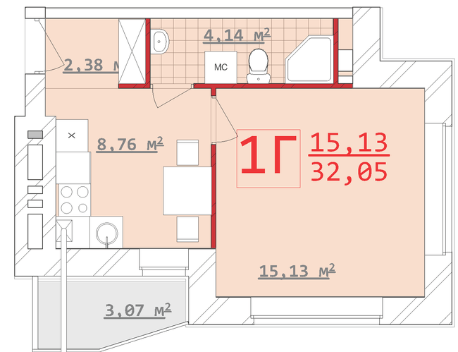 1-комнатная 32.05 м² в ЖСК Новый дом на Котлова от 17 900 грн/м², Харьков