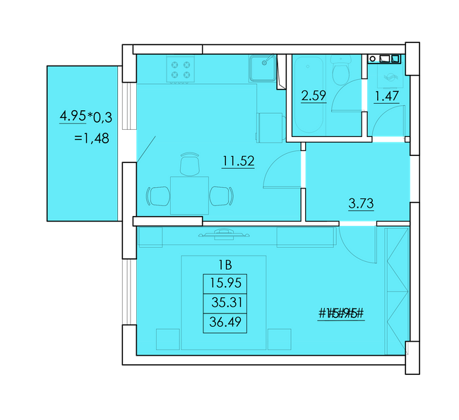 1-комнатная 36.49 м² в ЖК Ventum от 18 000 грн/м², с. Крыжановка