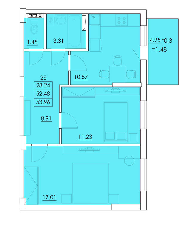 2-комнатная 53.96 м² в ЖК Ventum от 17 900 грн/м², с. Крыжановка