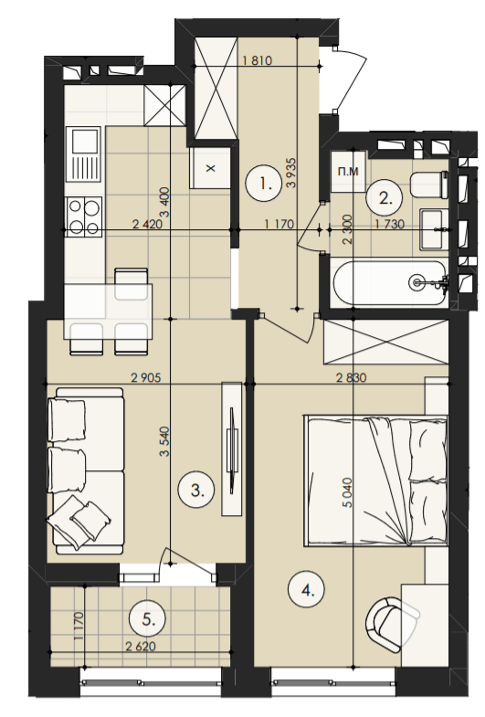 1-комнатная 44.55 м² в ЖК Royal Park от 16 900 грн/м², г. Дубляны