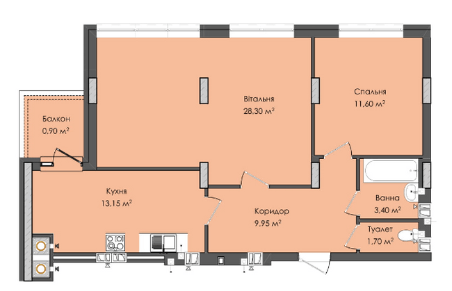 2-комнатная 69 м² в ЖК Комфорт Плюс от 15 200 грн/м², г. Дубляны