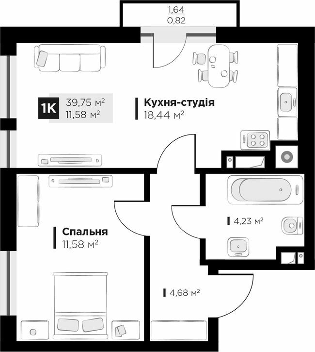 1-кімнатна 39.73 м² в ЖК ARTHOUSE park від 32 400 грн/м², Львів