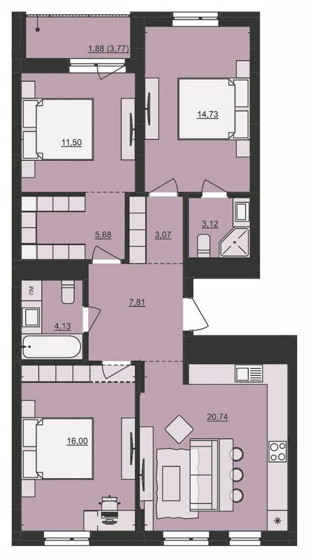 3-кімнатна 88.66 м² в ЖК Mill Town від 40 650 грн/м², Львів