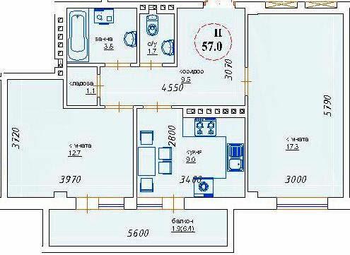 2-комнатная 57 м² в ЖК ЯневБуд от 12 900 грн/м², пгт Ивано-Франково