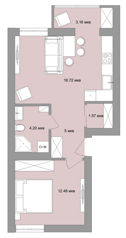 1-кімнатна 45 м² в ЖК Вілла Італія від 18 650 грн/м², м. Винники