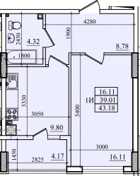 1-кімнатна 43.18 м² в ЖК Парус від 19 800 грн/м², м. Южне