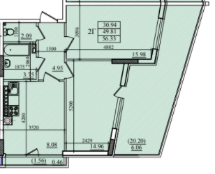 2-комнатная 56.33 м² в ЖК Парус от 15 900 грн/м², г. Южное