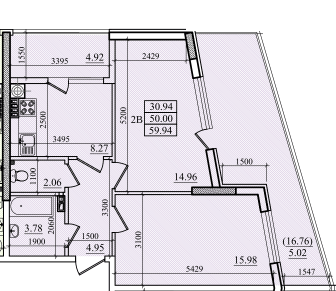 2-кімнатна 59.94 м² в ЖК Парус від 18 400 грн/м², м. Южне