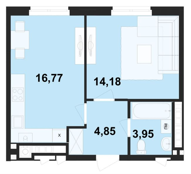 1-комнатная 39.75 м² в ЖК Киевский от 17 850 грн/м², Черновцы