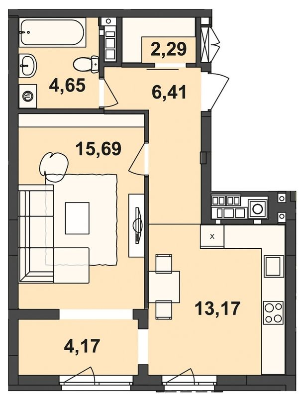 1-комнатная 46.38 м² в ЖК Киевский от 22 650 грн/м², Черновцы