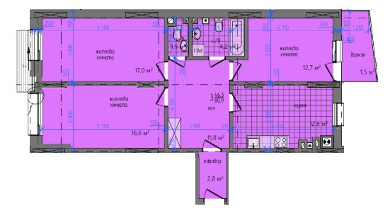 3-комнатная 80.9 м² в ЖК на ул. Южно-Кольцевая, 5л от 15 650 грн/м², Черновцы