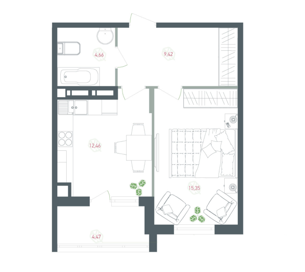 1-комнатная 46.3 м² в ЖК Озерный гай (Гатное) от 37 246 грн/м², с. Гатное