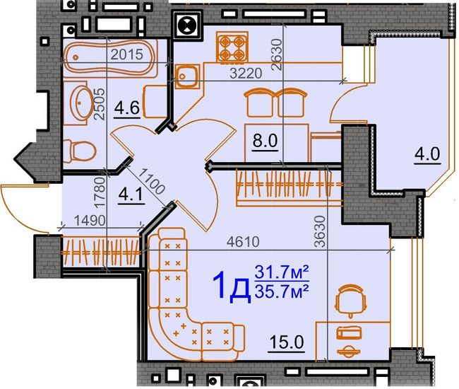 1-кімнатна 35.7 м² в ЖК Курортний від 26 268 грн/м², Миколаїв