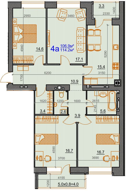 3-комнатная 114.2 м² в ЖК Курортный от 15 250 грн/м², Николаев