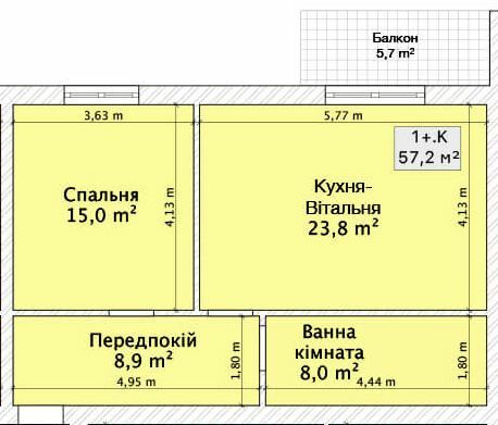 1-кімнатна 57.2 м² в ЖК на пров. 1-й Константиновича, 13 від 23 050 грн/м², Вінниця