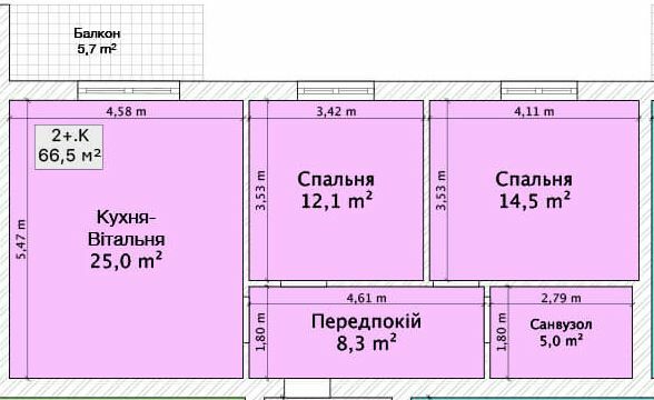 2-кімнатна 66.5 м² в ЖК на пров. 1-й Константиновича, 13 від 21 000 грн/м², Вінниця