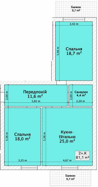 2-кімнатна 81.1 м² в ЖК на пров. 1-й Константиновича, 13 від 23 050 грн/м², Вінниця