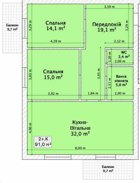 2-комнатная 91 м² в ЖК на пер. 1-й Константиновича, 13 от 23 050 грн/м², Винница