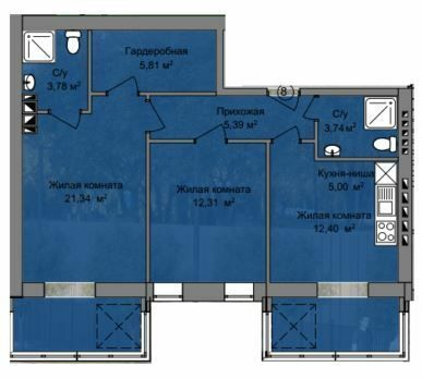 3-кімнатна 69.77 м² в КБ Березинський від 19 100 грн/м², Дніпро