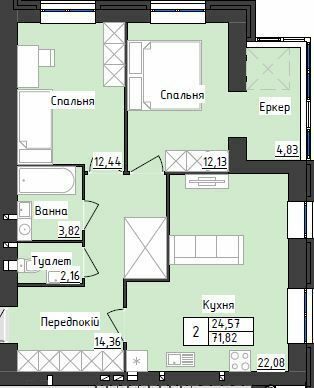 2-кімнатна 71.82 м² в ЖК Sweet Home від 23 800 грн/м², Дніпро