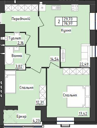 2-кімнатна 76.97 м² в ЖК Sweet Home від 23 800 грн/м², Дніпро