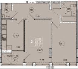 2-кімнатна 61.1 м² в ЖК Смарт Сіті від 21 000 грн/м², Житомир