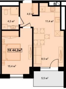 1-комнатная 44.2 м² в ЖК Рубин Апартамент от 11 350 грн/м², г. Коломыя