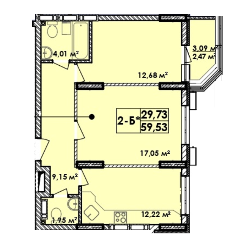 2-кімнатна 59.53 м² в Апарт-комплекс Електриків від 29 360 грн/м², Київ