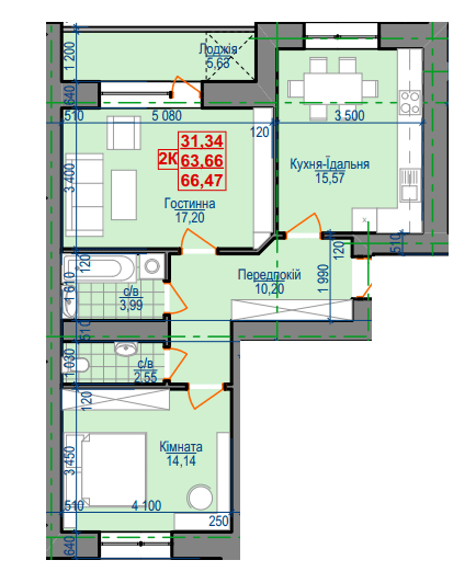 2-комнатная 66.47 м² в ЖК Семейный квартал от застройщика, Ивано-Франковск