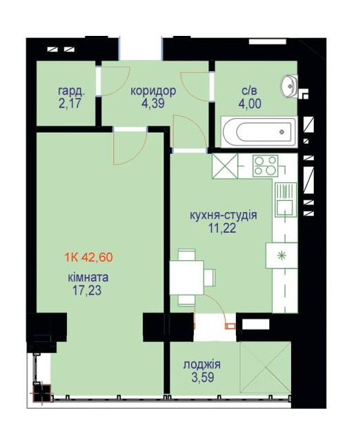 1-кімнатна 42.6 м² в ЖК Затишний від 13 200 грн/м², Івано-Франківськ