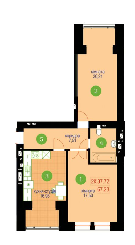 2-комнатная 67.23 м² в ЖК Уютный от 13 200 грн/м², Ивано-Франковск