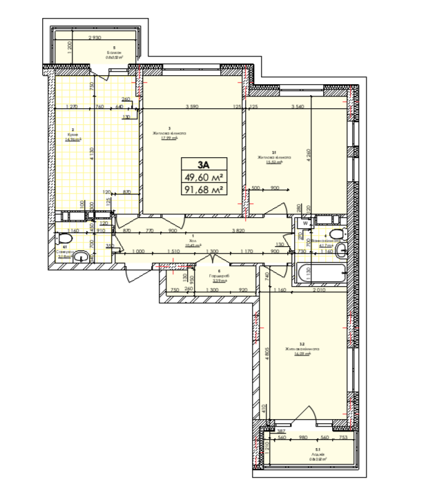 3-кімнатна 91.68 м² в ЖК Бережанський від 31 000 грн/м², Київ