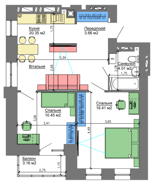 2-кімнатна 55.83 м² в ЖК NIKOSTAR Comfort+ від 14 550 грн/м², Миколаїв