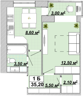 1-комнатная 35.2 м² в ЖР Княгинин от 13 500 грн/м², Ивано-Франковск