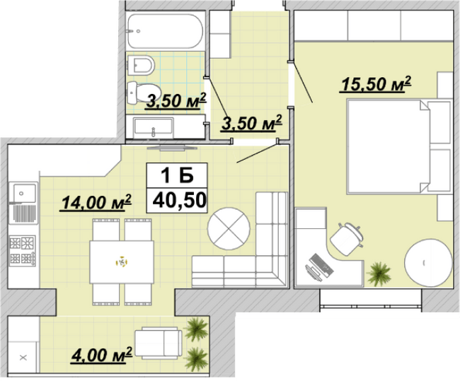 1-комнатная 40.5 м² в ЖР Княгинин от 13 500 грн/м², Ивано-Франковск