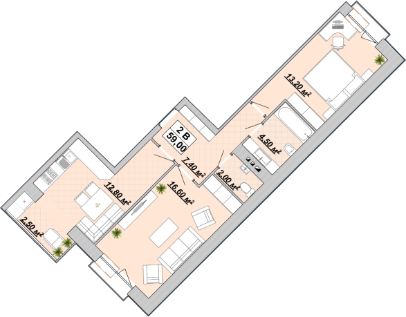 2-комнатная 59 м² в ЖР Княгинин от 13 500 грн/м², Ивано-Франковск