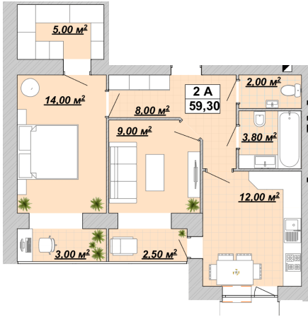 2-комнатная 59.3 м² в ЖР Княгинин от 13 500 грн/м², Ивано-Франковск