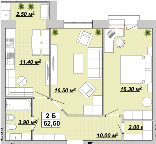 2-кімнатна 62.6 м² в ЖР Княгинин від 13 500 грн/м², Івано-Франківськ
