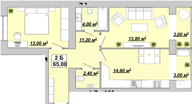 2-кімнатна 65 м² в ЖР Княгинин від 14 000 грн/м², Івано-Франківськ